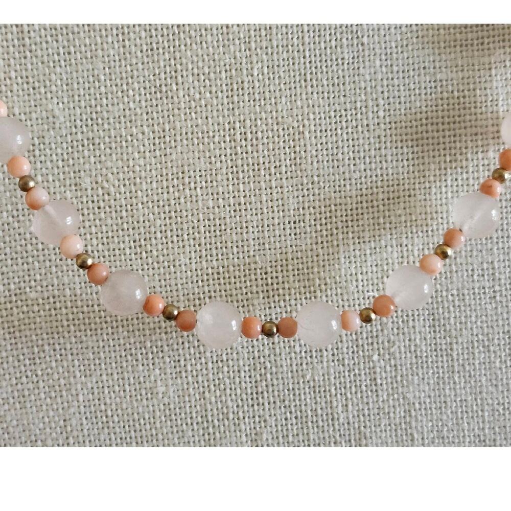 Vintage Dainty Moonstone Agate Necklace, Victorian Revival, 28" Long
